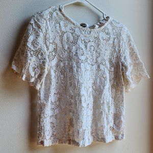 Nanette Lepore Eyelet Lace Cropped Scoop Neck Blouse Size Small